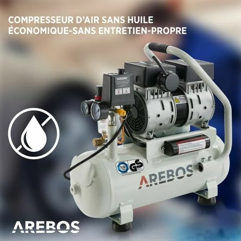 AREBOS Compresseur à Air Avec Cuve Sous Pression | 500 W | 12 L | Sans Huile 89 L - Argent – Image 4