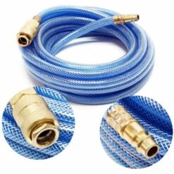 WILTEC Tuyau D’air Comprimé PVC 5m Compresseur Flexible Pneumatique Gaine En Tissu Raccord Rapide