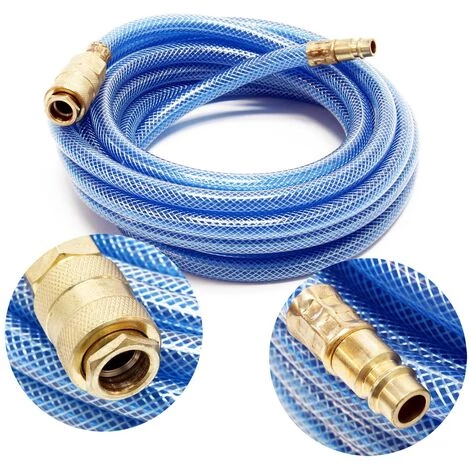 WILTEC Tuyau D’air Comprimé PVC 5m Compresseur Flexible Pneumatique Gaine En Tissu Raccord Rapide