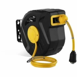 MSW Enrouleur De Tuyau Air Comprimé Dévidoir Tuyau Pneumatique PVC 10 M Raccord ¼" - Bleu, Gris