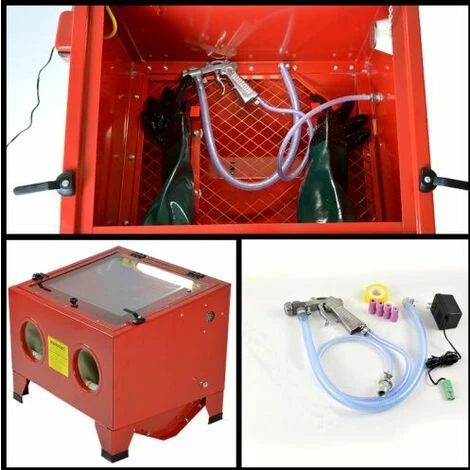 Varan Motors - NESB-09 Cabine De Sablage - Microbilleuse - Sableuse à Manchons 90 Litres Avec Accessoires - Rouge – Image 2