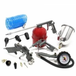 WILTEC Kit 13 Pcs. Outils à Air Comprimé Pneumatique 4 Pistolets Pneumatiques Buses 5 Mètres Tuyau Spiralé