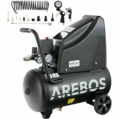 AREBOS Compresseur D'Air Avec Cuve | Sous Pression | 1100W | 24L | Sans Huile | Coupleur Euro - Noir