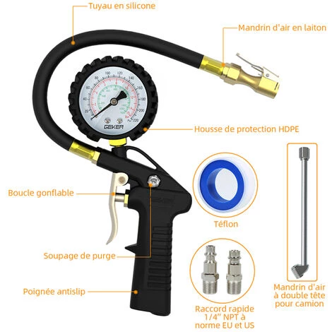 GEKER Manomètre Auto Haut Précis 220Psi Jauge Pression Pneu Pour Voiture Camion SUV Moto Vélo â Image 2