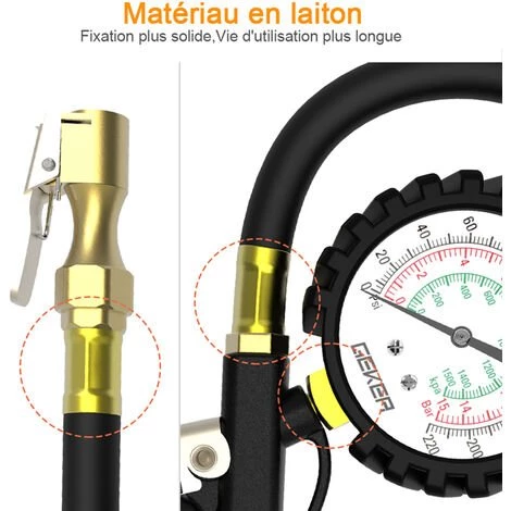 GEKER Manomètre Auto Haut Précis 220Psi Jauge Pression Pneu Pour Voiture Camion SUV Moto Vélo â Image 3