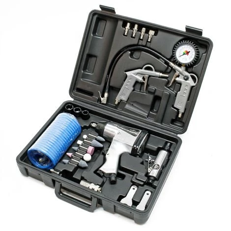 WILTEC Jeu D’outils Pneumatiques 27 Pièces Pistolet à Air Comprimé Inclus Et Nombreux Accessoires Garage – Image 2