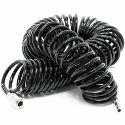 WILTEC Tuyau D'air Comprimé PU 15m 5x8mm En Spirale Avec Raccord Rapide Embout Mâle Et Protection Anti-plis