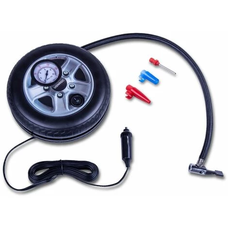 VONROC Mini Compresseur 12V - Prise Allume-cigare - 10 Bar Max., Débit De 12L/min - Mamomètre Et 3 Adaptateurs Inclus