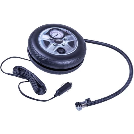 VONROC Mini Compresseur 12V - Prise Allume-cigare - 10 Bar Max., Débit De 12L/min - Mamomètre Et 3 Adaptateurs Inclus – Image 5