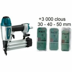 Cloueur Pneumatique 8 Bar 15-50mm AF506 MAKITA + 3000 Clous 30, 40 Et 50 Mm