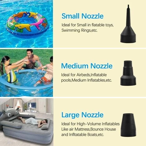 LITZEE Pompe à Air électrique , Pompe électrique Pour Maison Et Voiture , Pompe électrique De Gonflage Et De Dégonflage 2 En 1 Avec 3 Buses D'air – Image 4