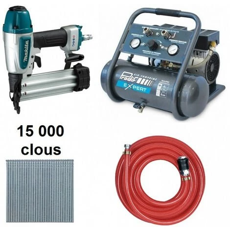 Cloueur Pneumatique AF506 MAKITA + Compresseur Silencieux 6L 0,75CV SIL6JPRO PRODIF + Tuyau Renforcé 10m + 15 000 Clous Makita