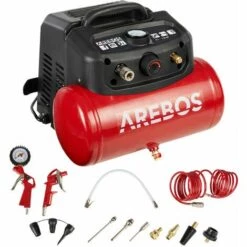 AREBOS Compresseur D'air | Avec Kit D'accessoires 13 Pièces | Compresseur Régulateur | Mobil | Sans Huile | Arrêt Automatique | Capacité : 50 L, 30 L Ou 6 L (6 Litres) - Rouge