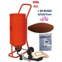 EQUIPEMENT EXPRESS SICOBA Sableuse Mobile Sur Roulettes 90lb 41kg + 20 Buses + Sac 20 Kg D'Abrasif Garnet Mesh 80A+