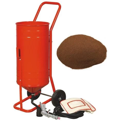 EQUIPEMENT EXPRESS SICOBA Sableuse Mobile Sur Roulettes 90lb 41kg + Sac 20 Kg D'Abrasif Garnet Mesh 120A+