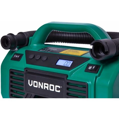 VONROC Compresseur à Batterie 20V Et Prise Allume-cigare 12V VPower – 11 Bar - 8 Accessoires Inclus (sans Batterie, Ni Chargeur) – Image 4