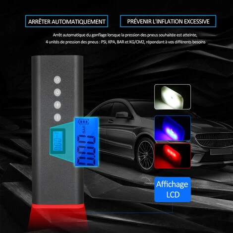 ASUPERMALL 150PSI 2000mAh Gonfleur De Pneu Portable, Compresseur D'Air, Pompe à Pneu Avec écran LCD Et Lumière LED Et 4 Buses Pour Balle, Pneus De Vélo De Voiture Et Autres Gonflables â Image 4