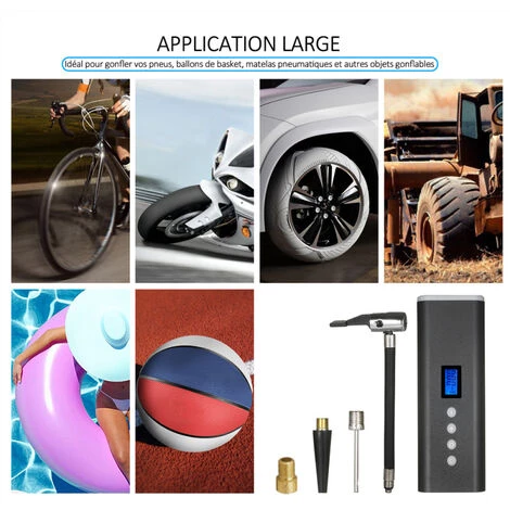 ASUPERMALL 150PSI 2000mAh Gonfleur De Pneu Portable, Compresseur D'Air, Pompe à Pneu Avec écran LCD Et Lumière LED Et 4 Buses Pour Balle, Pneus De Vélo De Voiture Et Autres Gonflables â Image 5