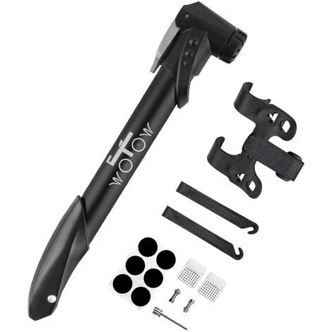 THSINDE Mini Pompe à Vélo à Double Entrée, Pompe à Vélo Portable Adaptée à Presta Et Schrader, Avec Kit De Réparation, Lime En Métal, Démonte-pneu, Patch De Pneu Sans Caoutchouc, Adapté Au Type De Cadre Cadeau BMX Route Et Montagne