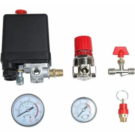 Kueatily Compresseur D'air Pressostat Valve Pressostat Compresseur D'air Avec Manomètre Régulateur â Image 2