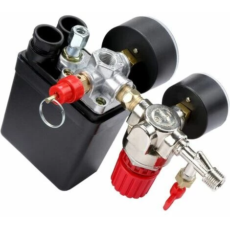 Kueatily Compresseur D'air Pressostat Valve Pressostat Compresseur D'air Avec Manomètre Régulateur â Image 3