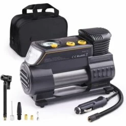 AUTLEAD Compresseur D'air De Voiture Générique, Gonfleur De Pneu De Voiture Automatique 12 V, Gonfleur électronique Avec Connecteur Rapide, Manomètre Numérique, 3 Positions D'éclairage, Câble étendu, 4 Adaptateurs De Valve-C2