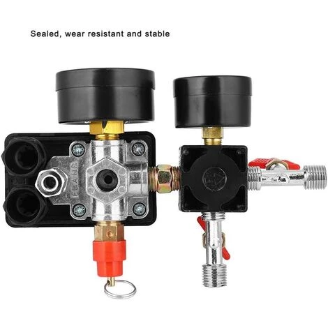 ABCRITAL Compresseur D'Air Commutateur De Vanne De Pression Du Pressostat Compresseur D'Air Avec Régulateurs Jauge (Manomètre En Fer) – Image 4