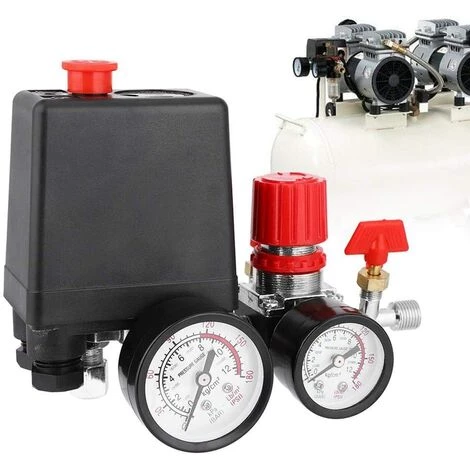 ABCRITAL Compresseur D'Air Commutateur De Vanne De Pression Du Pressostat Compresseur D'Air Avec Régulateurs Jauge (Manomètre En Fer) – Image 5