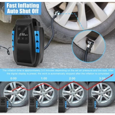 DONTODENT Compresseur D’Air Portatif 12V, Compresseur Voiture D'air Digital Portable 12V 120W Auto Gonfleur Pneus, Electrique Compresseur Air Numérique Avec Lampe LED