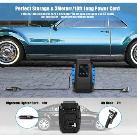 DONTODENT Compresseur D’Air Portatif 12V, Compresseur Voiture D'air Digital Portable 12V 120W Auto Gonfleur Pneus, Electrique Compresseur Air Numérique Avec Lampe LED – Image 3