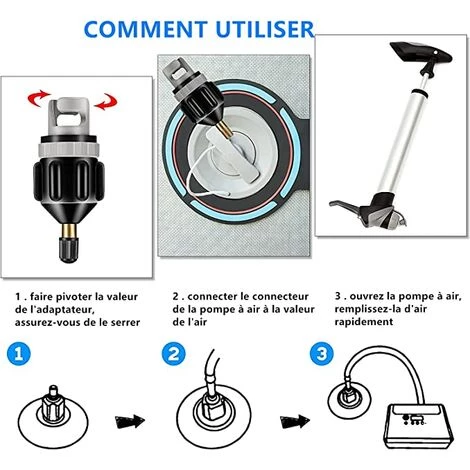 TANABATA Adaptateur De Kayak, Adaptateur Pompe Kayak Embout De Gonflage Adaptateur De Valve Convertisseur De Pompe à Air Pour Sup Paddle Gonflable Bateau Pneumatique Kayak – Image 4