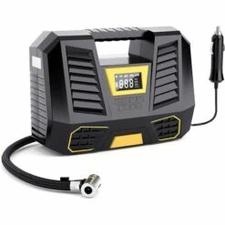 AIDUCHO Gonfleur De Pneu De Compresseur D'air, Gonfleur De Pneu De Voiture Portatif De Pompe à Pneu Numérique Avec 3 Adaptateurs De Buse 12V, Lumière LED