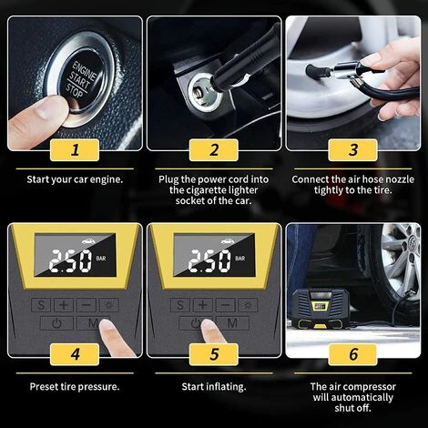 AIDUCHO Gonfleur De Pneu De Compresseur D'air, Gonfleur De Pneu De Voiture Portatif De Pompe à Pneu Numérique Avec 3 Adaptateurs De Buse 12V, Lumière LED â Image 3