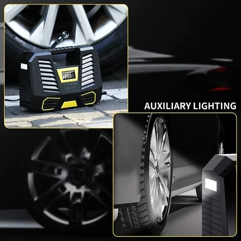 AIDUCHO Gonfleur De Pneu De Compresseur D'air, Gonfleur De Pneu De Voiture Portatif De Pompe à Pneu Numérique Avec 3 Adaptateurs De Buse 12V, Lumière LED â Image 4