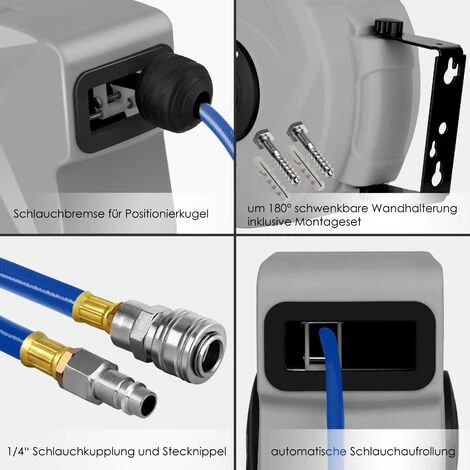 MASKO® Enrouleur De Tuyaux Pneumatique | Raccordement 1/4 - Dévidoir De Flexible | Dévidoir Mural Enrouleur De Tuyau D’air Comprimé | Dévidoir De Tuyaux | Enrouleur De Tuyaux à Air Comprimé | Enrouleur à Tambour De Tuyaux Pneumatique – Image 3