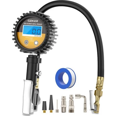 Geker Manomètre Jauge De Pression Des Pneus Poignée De Gonflage écran LCD 225 PSI Manomètre, Pistolet De Gonflage Pour Voiture Moto Vélo