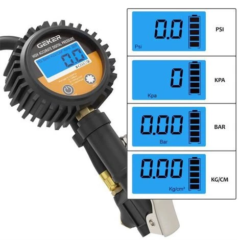 Geker Manomètre Jauge De Pression Des Pneus Poignée De Gonflage écran LCD 225 PSI Manomètre, Pistolet De Gonflage Pour Voiture Moto Vélo – Image 2