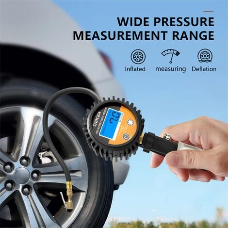 Geker Manomètre Jauge De Pression Des Pneus Poignée De Gonflage écran LCD 225 PSI Manomètre, Pistolet De Gonflage Pour Voiture Moto Vélo – Image 3