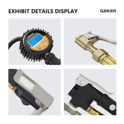 Geker Manomètre Jauge De Pression Des Pneus Poignée De Gonflage écran LCD 225 PSI Manomètre, Pistolet De Gonflage Pour Voiture Moto Vélo – Image 4