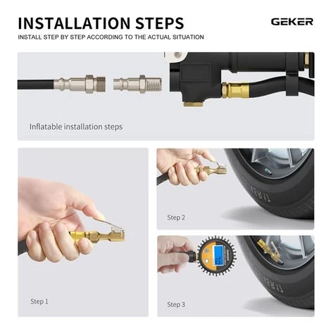 Geker Manomètre Jauge De Pression Des Pneus Poignée De Gonflage écran LCD 225 PSI Manomètre, Pistolet De Gonflage Pour Voiture Moto Vélo – Image 5