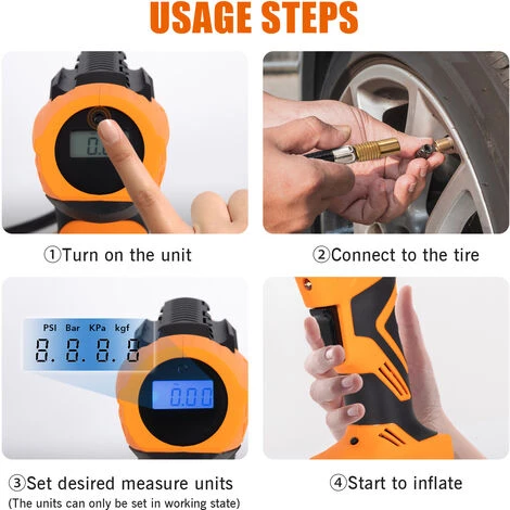 PULUOMIS Compresseur D'air Portable Des Pneus D'une Voiture Petits Travail 10 Bar 12V - Orange – Image 3