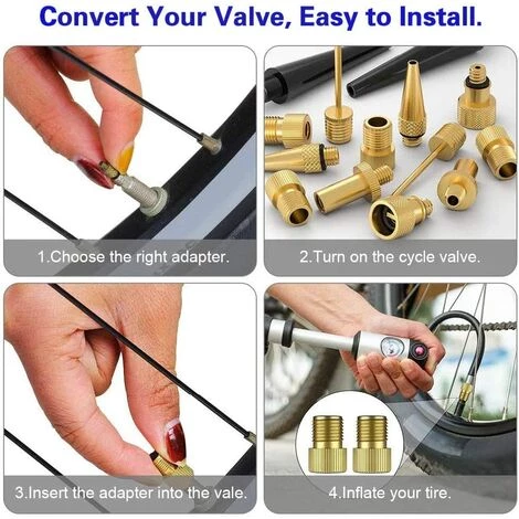 TINOR Adaptateurs Valve Vélo, 24 Pcs Kit De Adaptateur Gonflage Vélo, Valve De Vélo Avec Bague D'Étanchéité, Facile à Installer Pour DV AV SV Vélo Pompe Compresseurs Pompes â Image 4