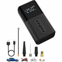 LIFCAUSAL Compresseur D'air Portable Gonfleur De Pneu Pompe électrique Pompe à Air De Vélo Avec écran LCD Numérique Et Lumière LED D'urgence Rechargeable 150 PSI Arrêt Automatique Pour Voiture Vélo Moto Pneus Et Balle
