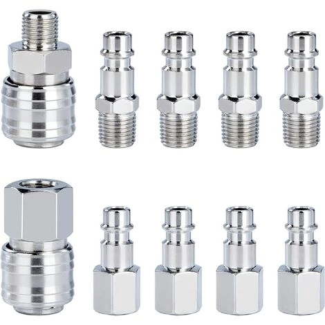 Raccord Rapide De Compresseur 1/4"BSP Coupleur Pneumatique D'air Kit Raccords De Tuyau Connecteur Homme Femme 10 Pièces GrooFoo