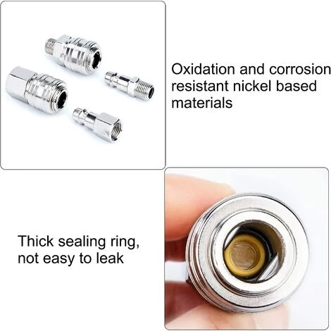 Raccord Rapide De Compresseur 1/4"BSP Coupleur Pneumatique D'air Kit Raccords De Tuyau Connecteur Homme Femme 10 Pièces GrooFoo – Image 4