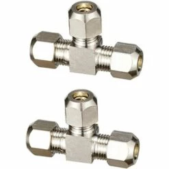 2 Pièces 16 Mm Compression Ferrule Tube, Té De Diamètre Egal, Argent Couleur Ferrule Tube Raccord, Cuivre Nickelé Tuyau Pneumatique Raccord, Utilisé Pour Les Climatiseurs Et Les Tuyaux GrooFoo