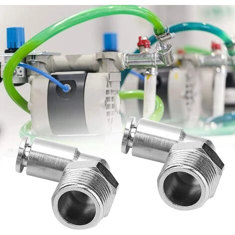 2 Pièces Tout-cuivre Raccords De Tuyau à Connexion Rapide Nickelé 16mm Raccord Rapide Pneumatique + 90 Degrés BSP Filetage Mâle(3/8") GrooFoo â Image 3