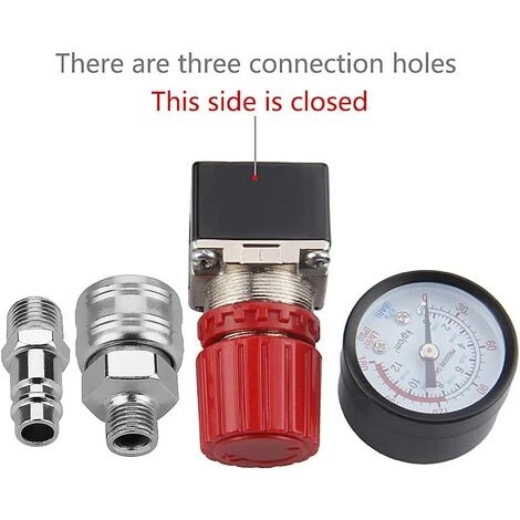 AOUGO Réducteur De Pression 1/4", Preciva EU Standard Régulateur De Pression Vanne De Contrôle De Pression Vanne De Contrôle De Pression Vanne De Pressostat Avec Manomètre 175 PSI Pour Compresseur D'air, Compresseur D'air - 3 Trous – Image 2