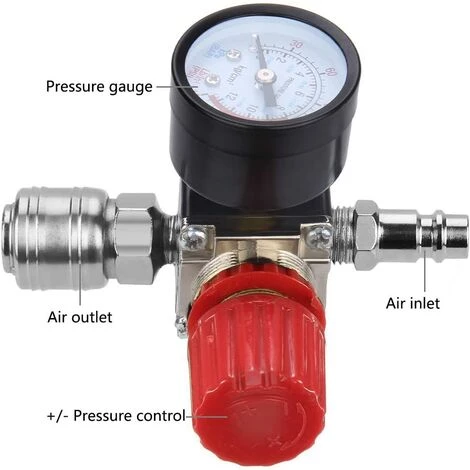AOUGO Réducteur De Pression 1/4", Preciva EU Standard Régulateur De Pression Vanne De Contrôle De Pression Vanne De Contrôle De Pression Vanne De Pressostat Avec Manomètre 175 PSI Pour Compresseur D'air, Compresseur D'air - 3 Trous – Image 3