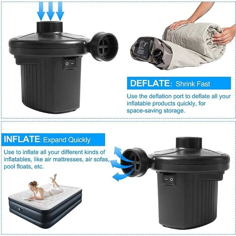 AOUGO Pompe à Air électrique - Gonfleur Et Dégonfleur électrique 220W 2 En 1 Avec 3 Buses Amovibles Pour Matelas Gonflable, Oreiller, Lit, Bateau, Anneau De Bain – Image 3